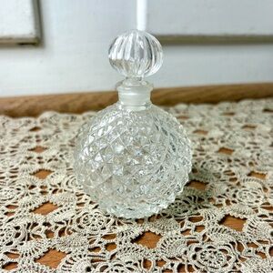 Vintage Colony Lead Crystal Diamond Cut Glass Round Clear Empty Perfume Bottle